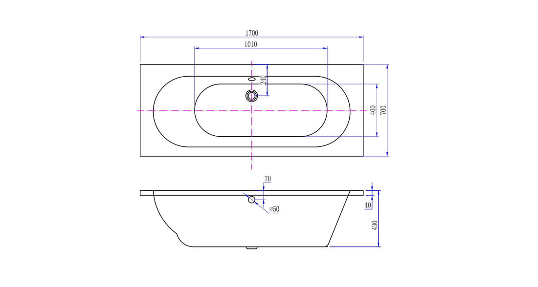 Wiesbaden Portus Rd Inbouwbad 170x70x43 cm Glanzend Wit