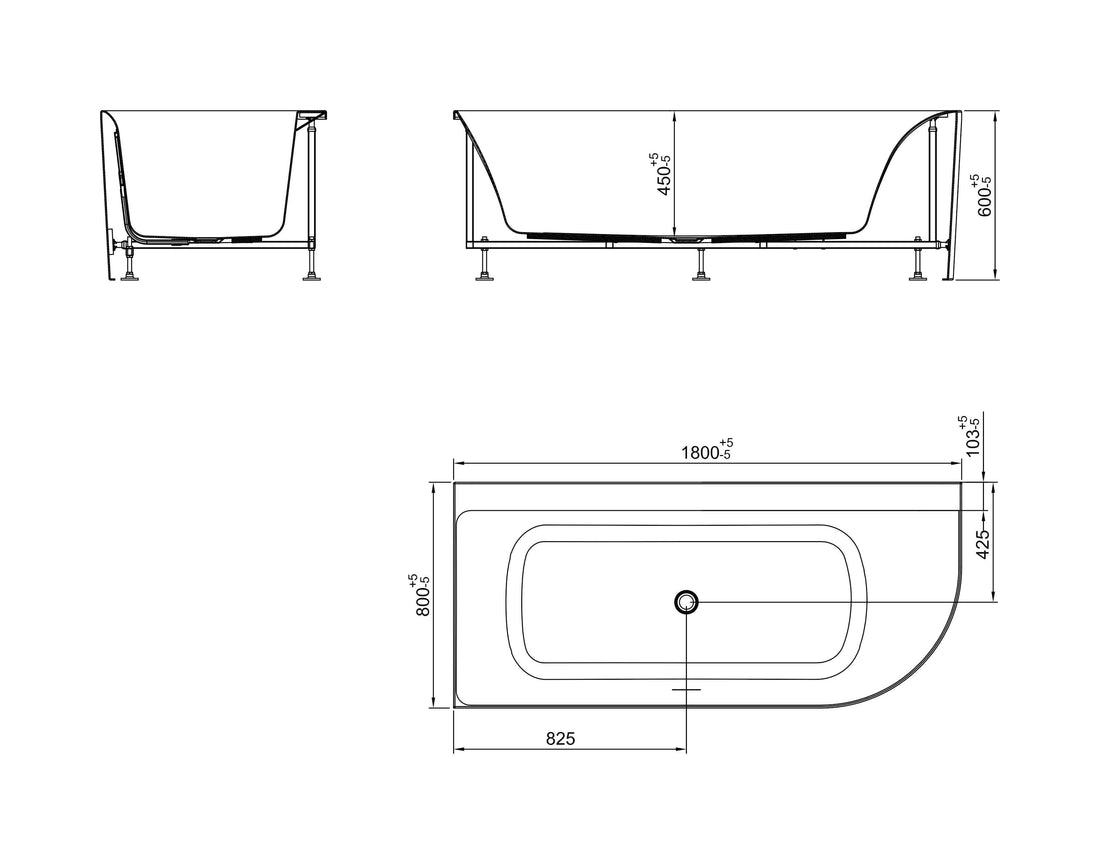 Zenn Hoekbad Wiesbaden Links 180X80 Cm met Afvoer in Wit