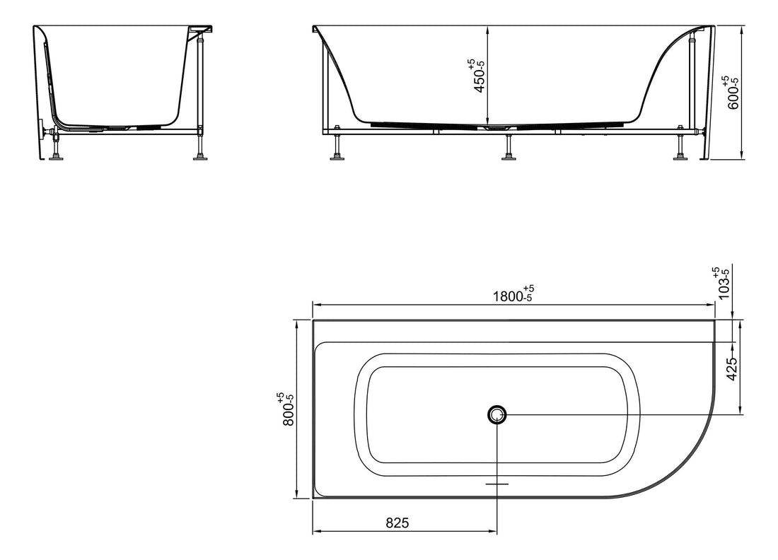Zenn Hoekbad Wiesbaden Links 180X80 Cm met Afvoer in Mat Wit