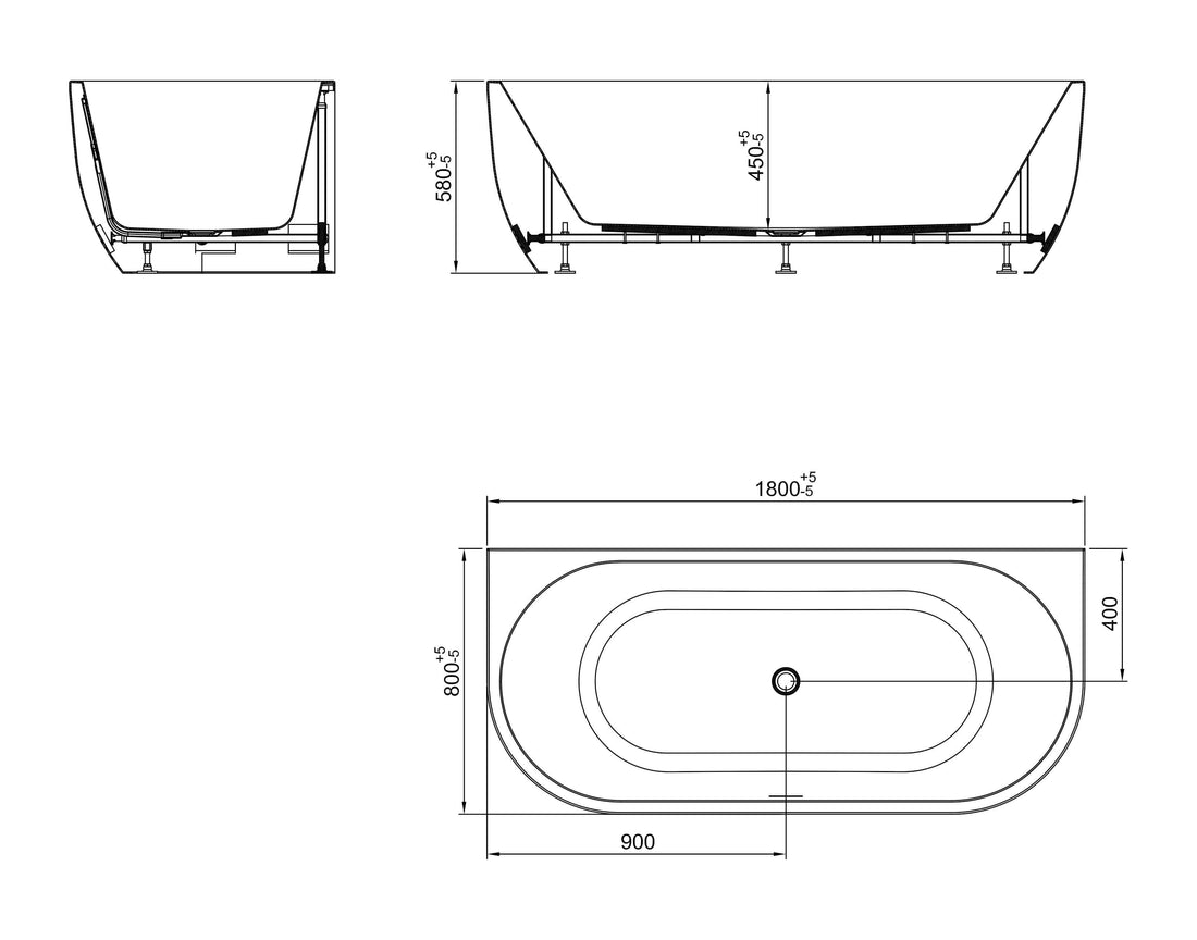 Zenn Halfvrijstaand Bad Wiesbaden 180x80 cm met Afvoer Mat Wit