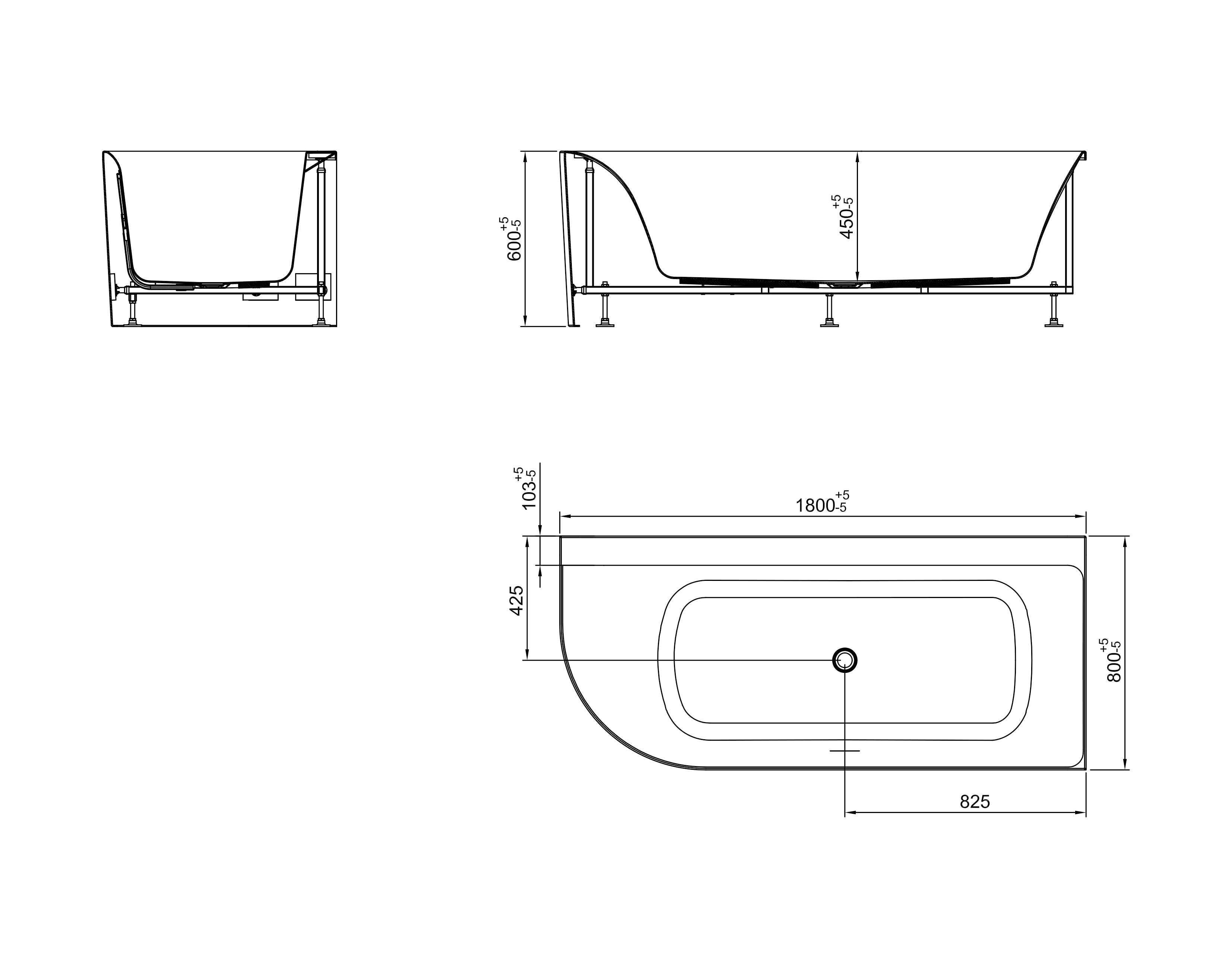 Zenn hoekbad rechts 180 x 80 cm acryl glans wit met waste glans wit