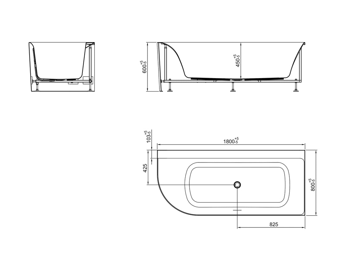 Zenn Hoekbad Wiesbaden 180x80 cm met Afvoer Wit