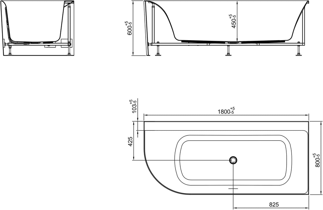 Zenn Hoekbad Wiesbaden 180X80 Cm met Afvoer in Mat Wit