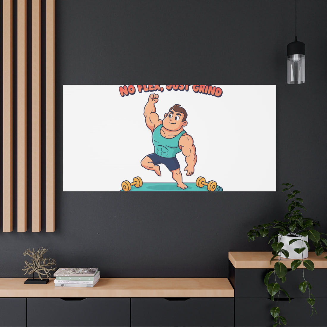 No Flex Just Grind canvas, Gymtimidation humor wall art | start small fitness décor