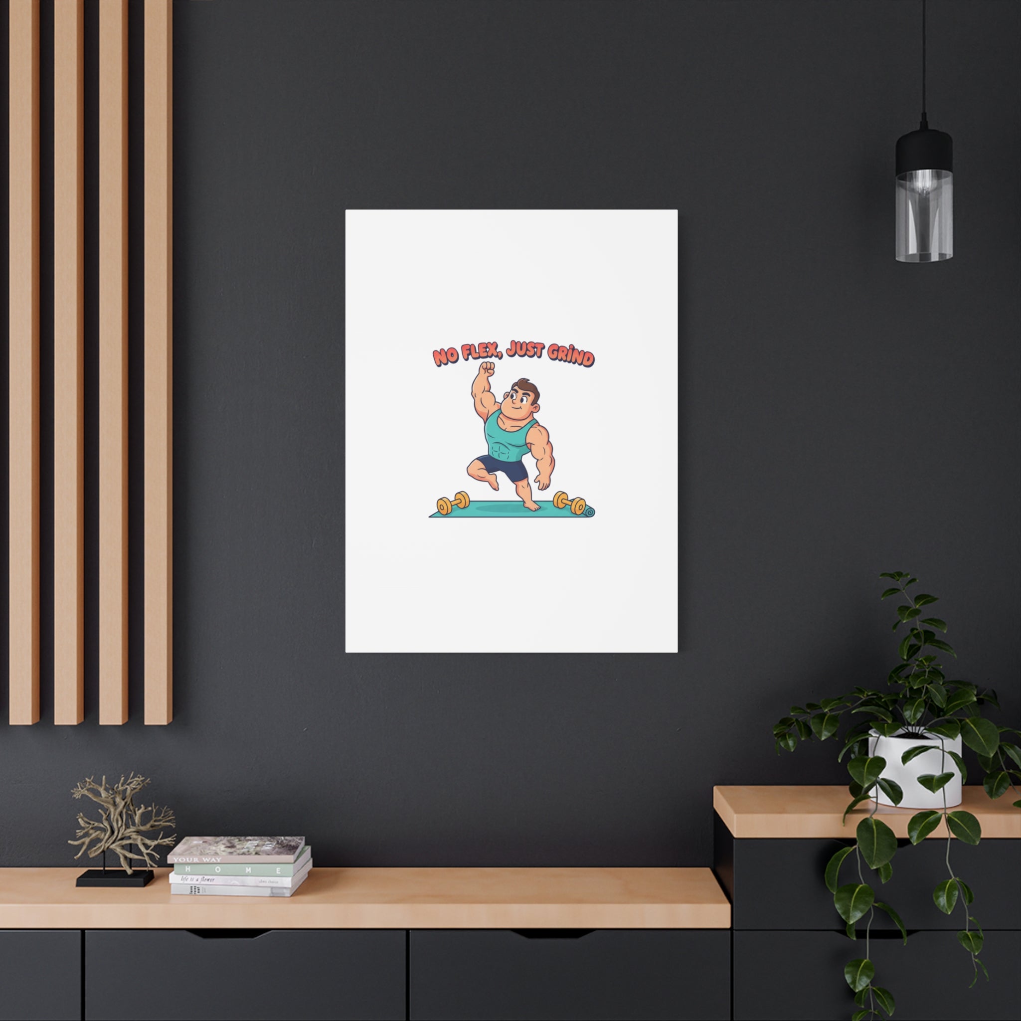 No Flex Just Grind canvas, Gymtimidation humor wall art | start small fitness décor