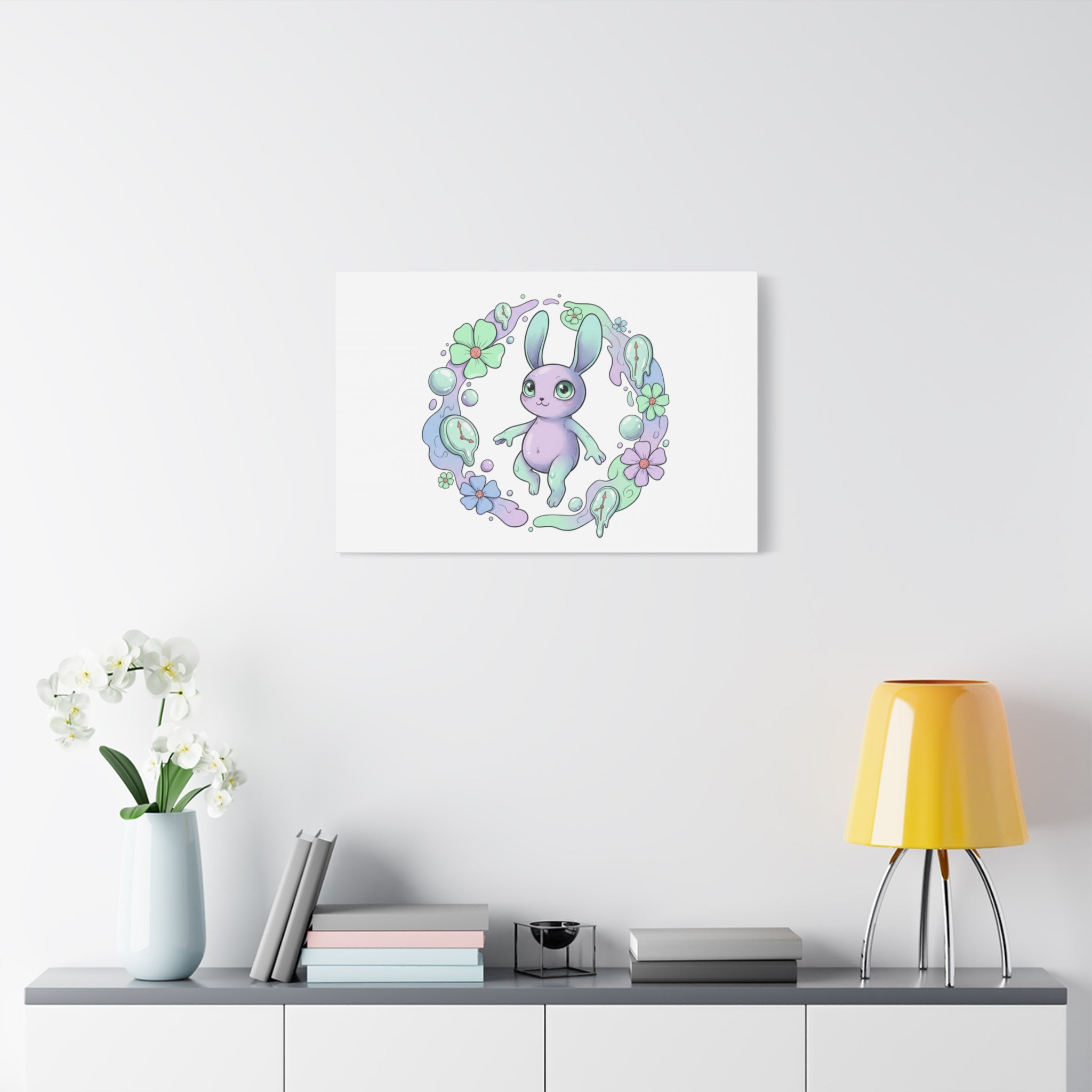 Micro-Surreal Bunny Wreath Canvas | Weirdcore Micro-Surrealism Art