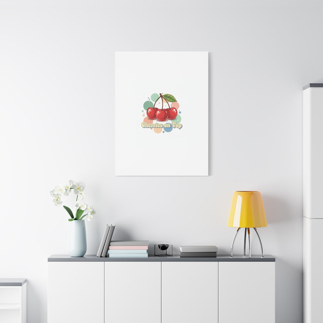 Cherries on Top Canvas | Retro Kawaii Fruit Wall Art