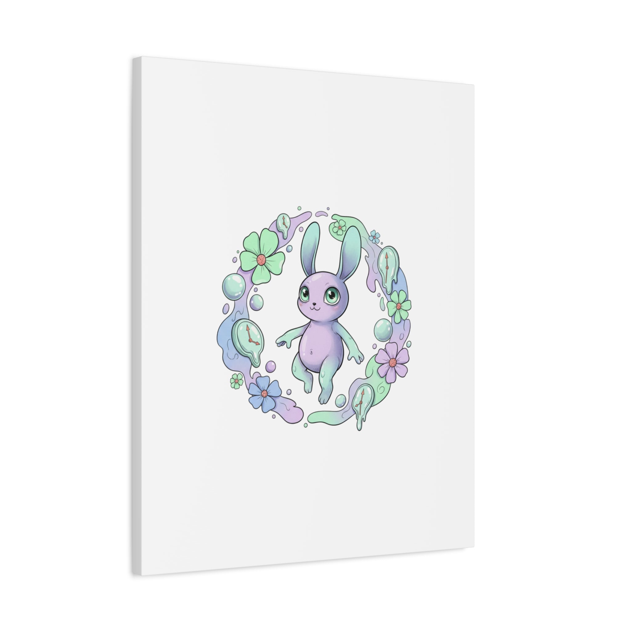 Micro-Surreal Bunny Wreath Canvas | Weirdcore Micro-Surrealism Art