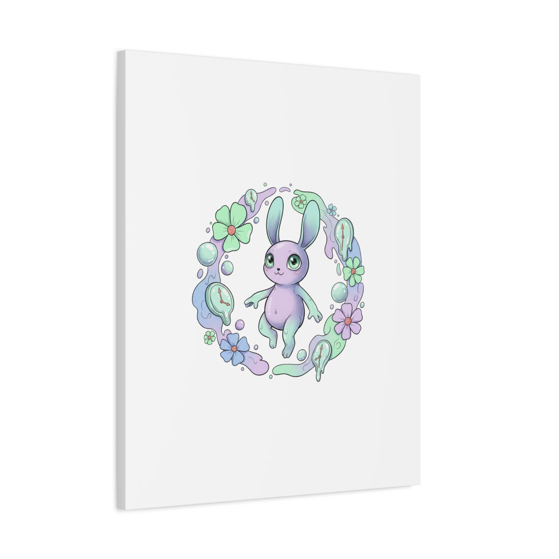 Micro-Surreal Bunny Wreath Canvas | Weirdcore Micro-Surrealism Art