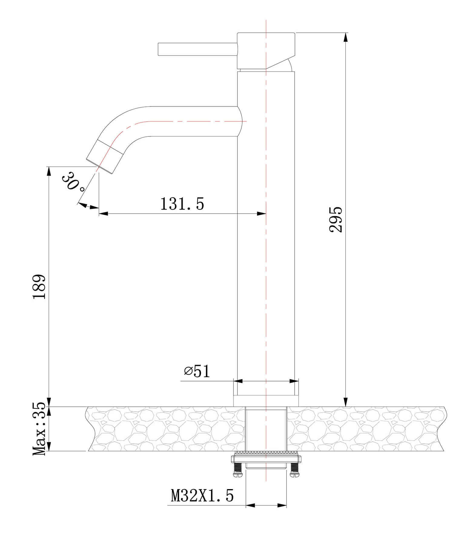 304 wastafelkraan hoog met coldstart geborsteld RVS