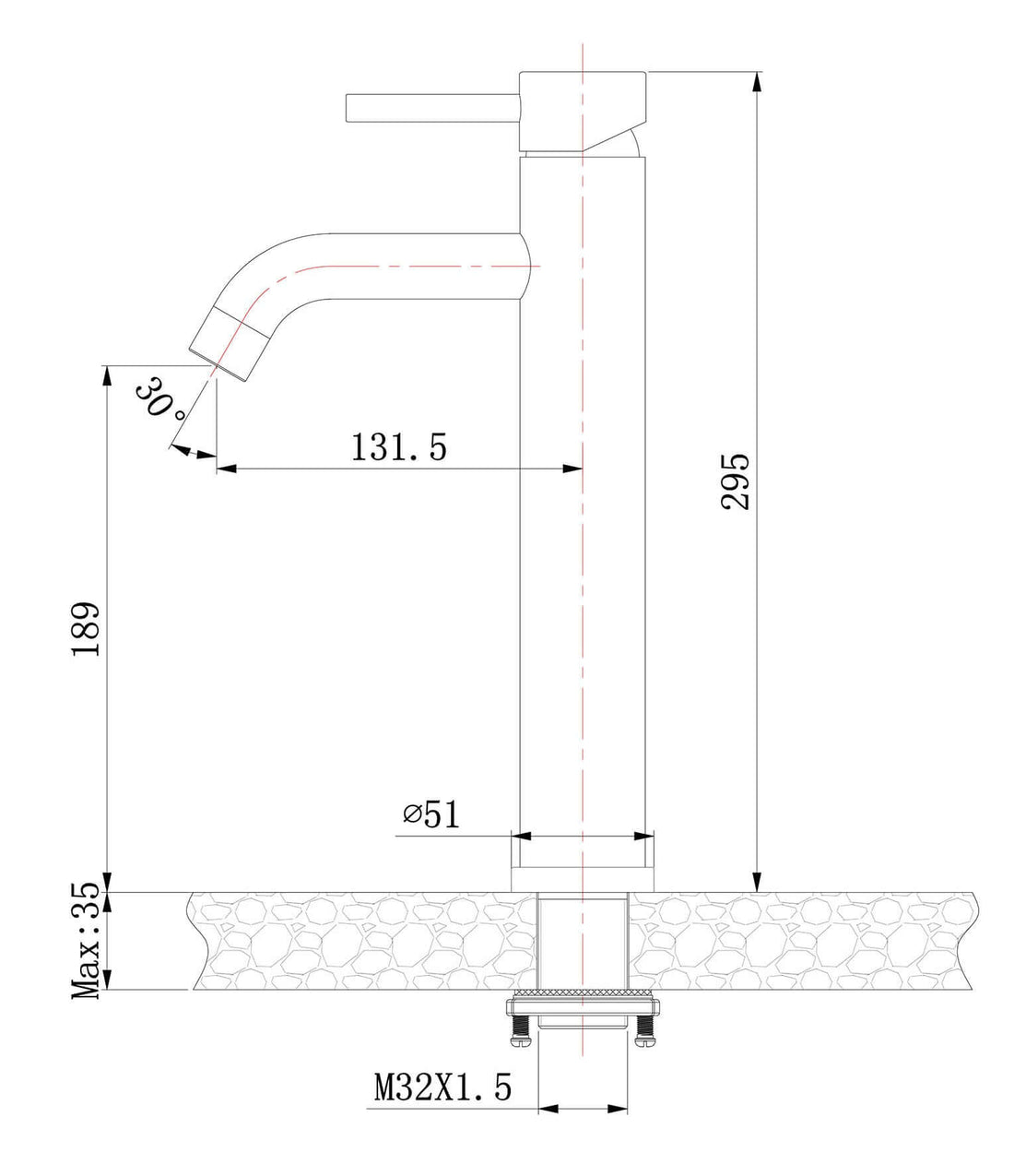 304 wastafelkraan hoog met coldstart geborsteld RVS
