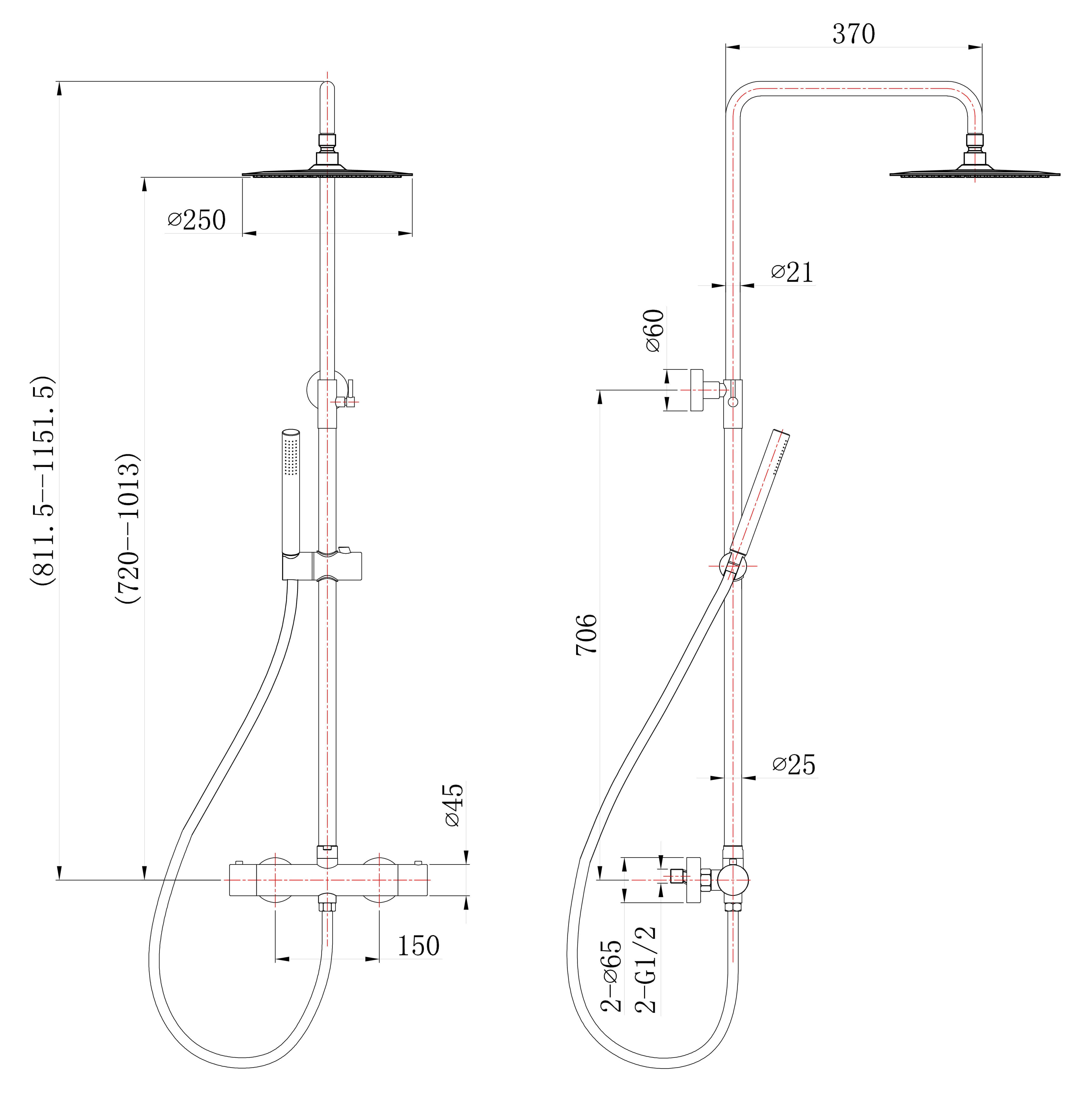 304 thermostatische regendoucheset opbouw geborsteld RVS