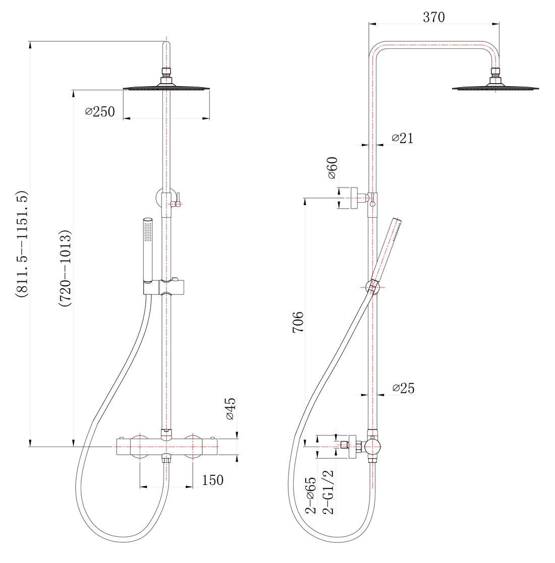 304 thermostatische regendoucheset opbouw geborsteld RVS