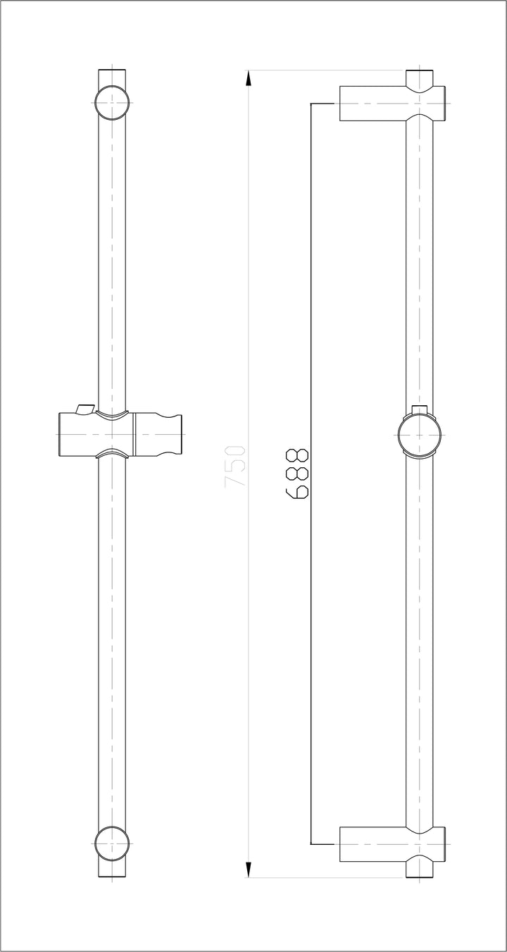 304 glijstang 75 cm geborsteld RVS