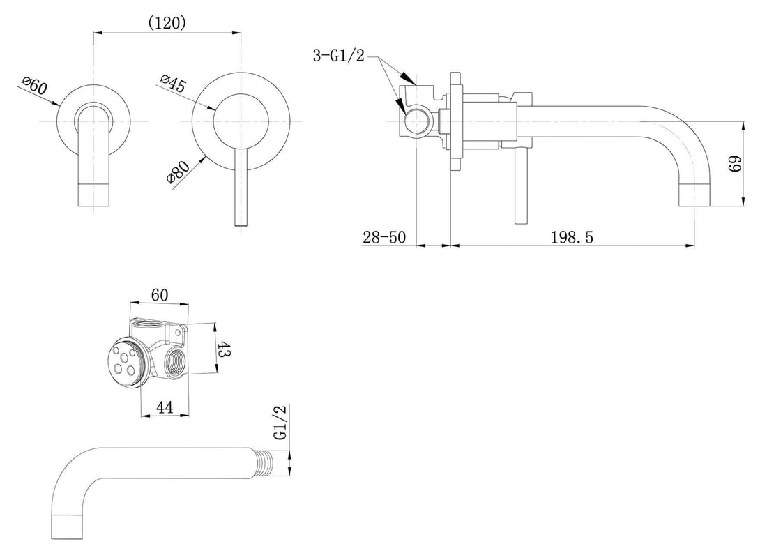 304 wastafelkraan met coldstart inbouw compleet geborsteld RVS