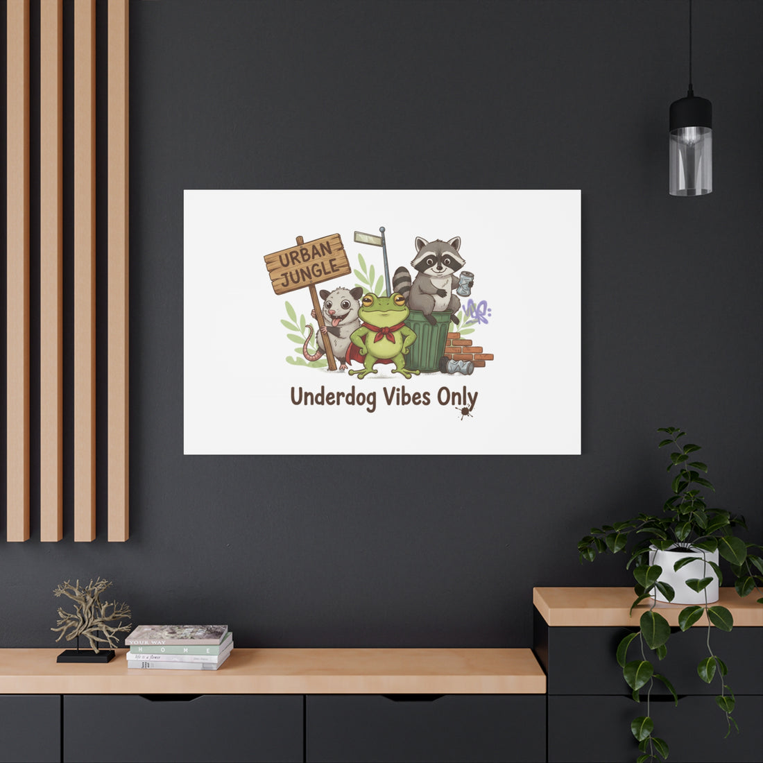 Underdog Vibes Only Canvas | Trash Panda Raccoon Frog Possum Art, goofy critter meme