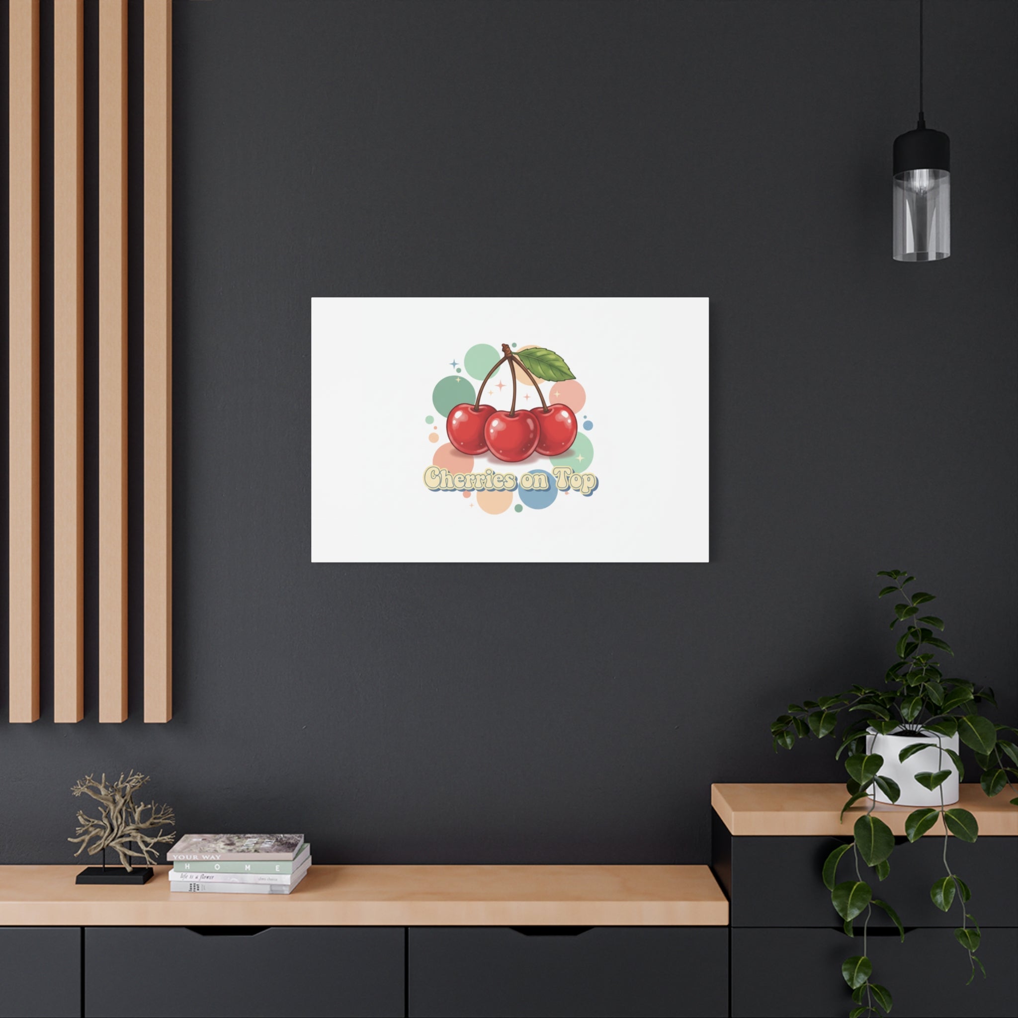 Cherries on Top Canvas | Retro Kawaii Fruit Wall Art