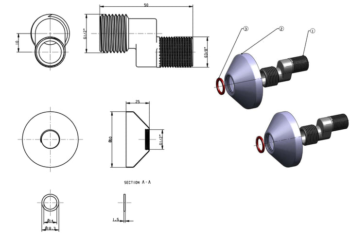 Wiesbaden Set Luxe S-Koppelingen + Rozet Chroom 1/2x3/8
