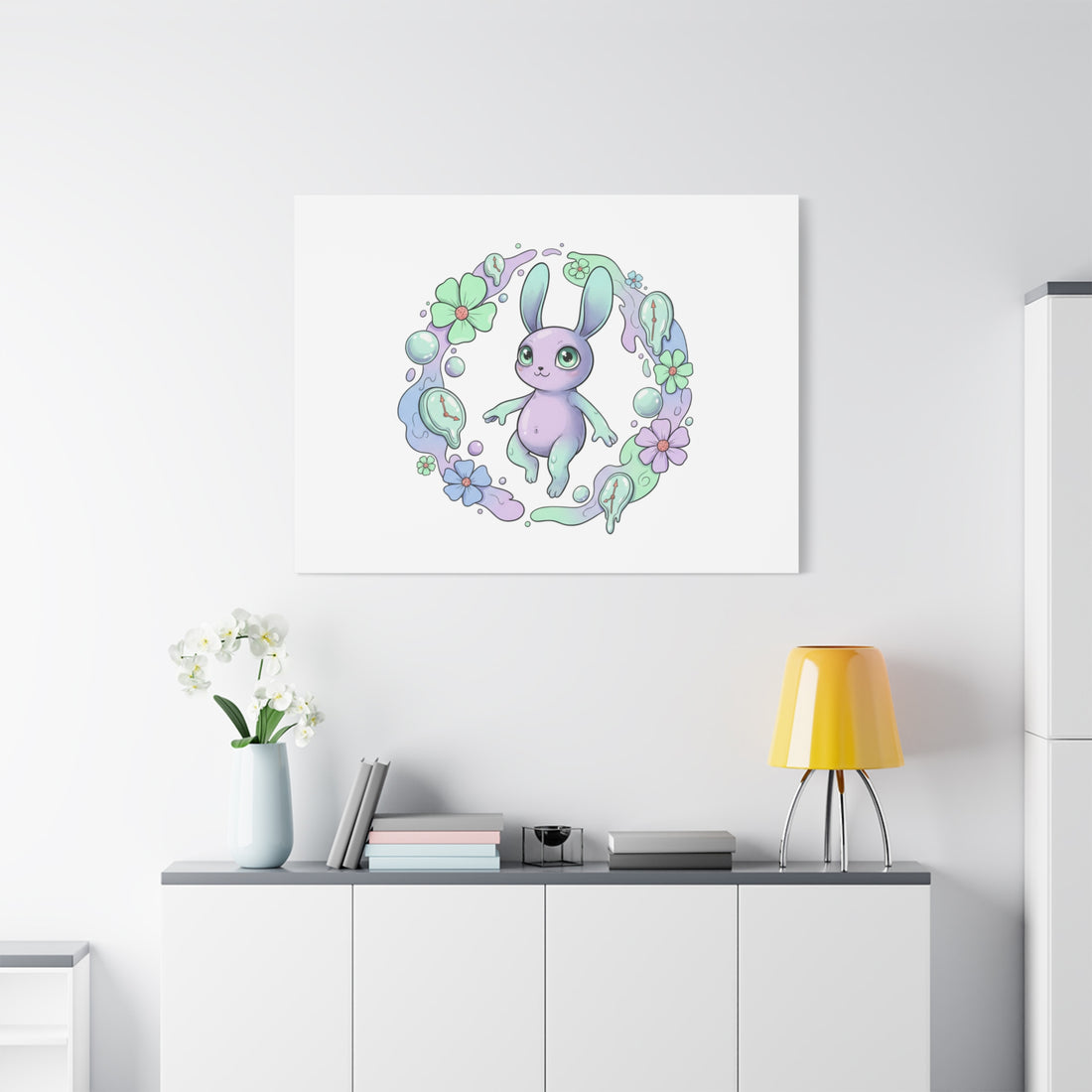Micro-Surreal Bunny Wreath Canvas | Weirdcore Micro-Surrealism Art