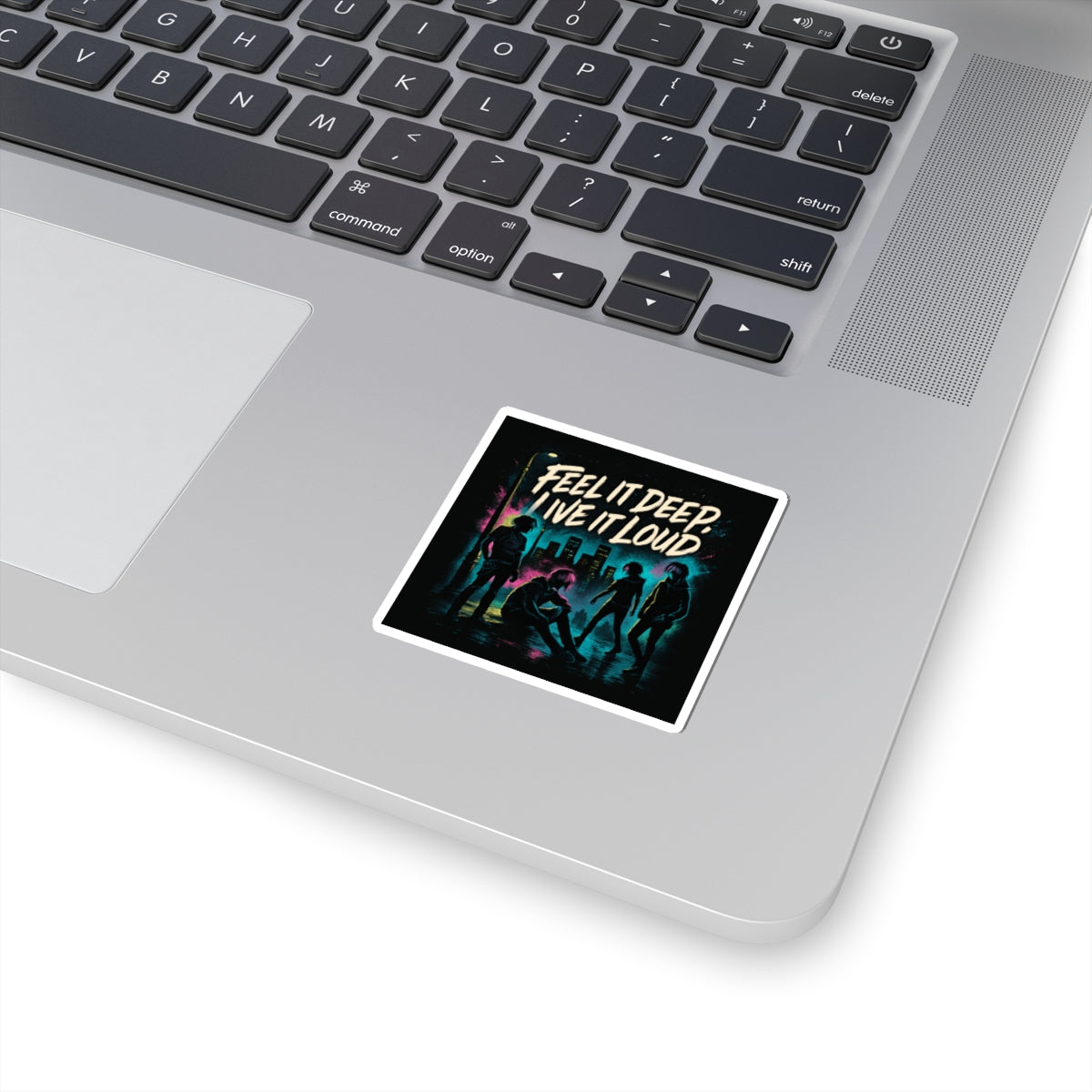Feel It Deep, Live It Loud Sticker — Retro Neon Band Kiss-Cut Sticker