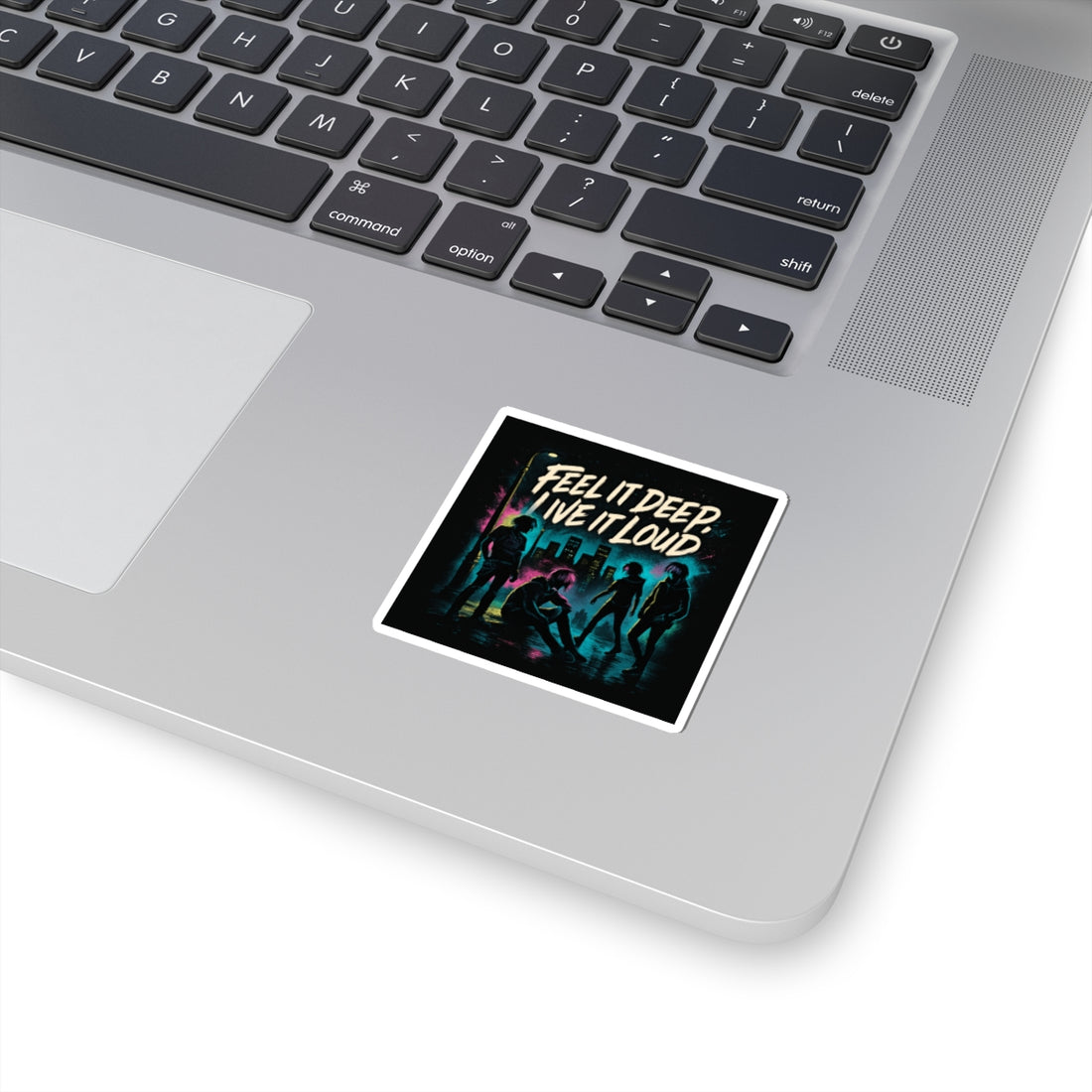 Feel It Deep, Live It Loud Sticker — Retro Neon Band Kiss-Cut Sticker