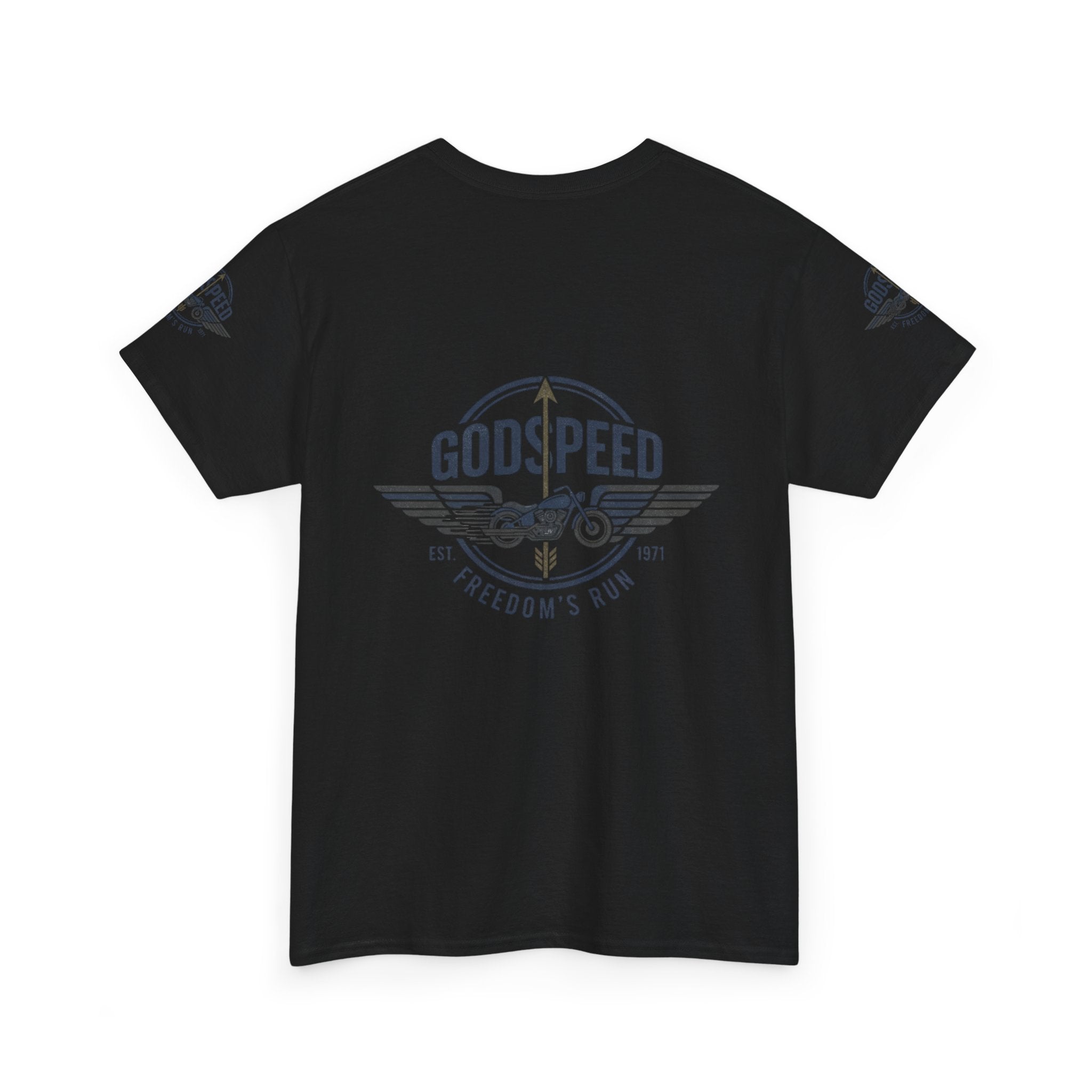 Godspeed Freedom Run Unisex Heavy Cotton Tee, Classic Graphic T-Shirt, Casual Wear, Gift for Runners, Vintage Style Apparel - Goat Corp