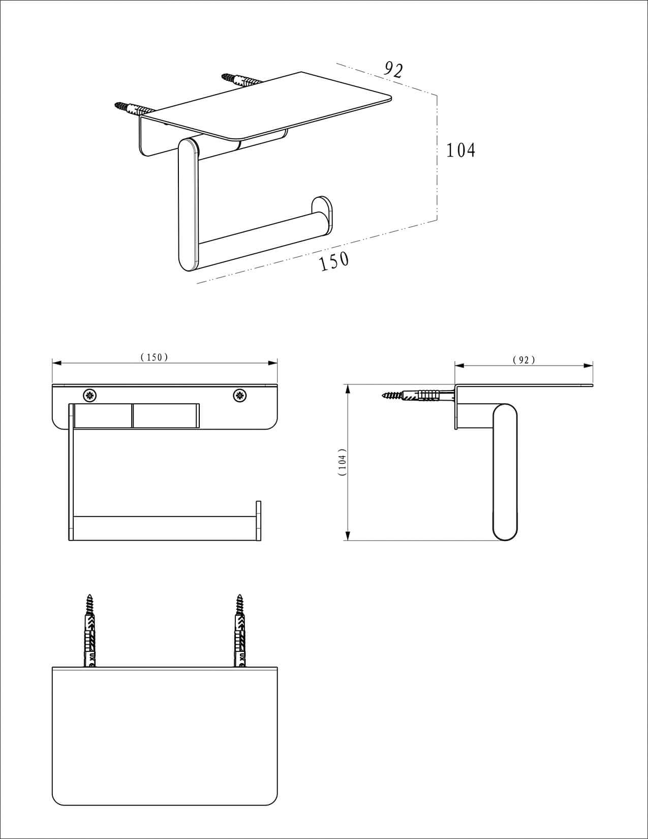 Alonzo toiletrolhouder met planchet mat zwart
