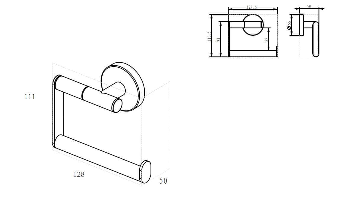 Alonzo toiletrolhouder zonder klep mat zwart