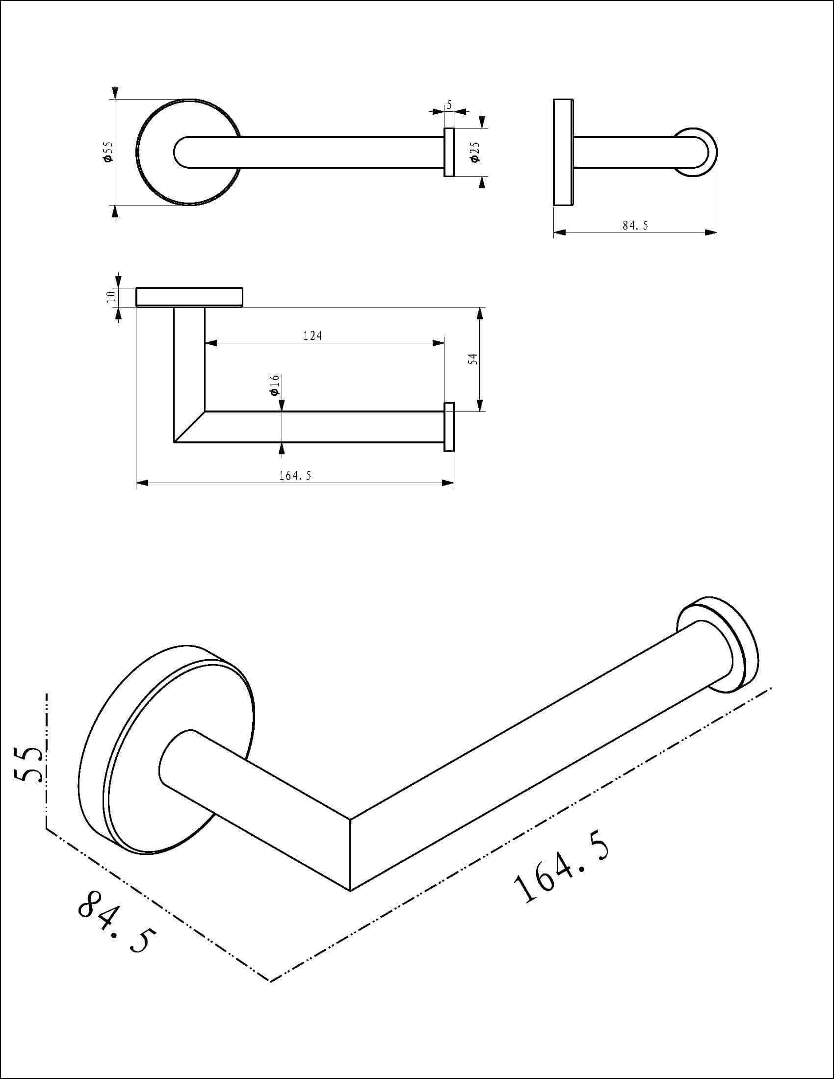 Alonzo RVS Geborsteld Toiletrolhouder Wiesbaden met Vaste Arm