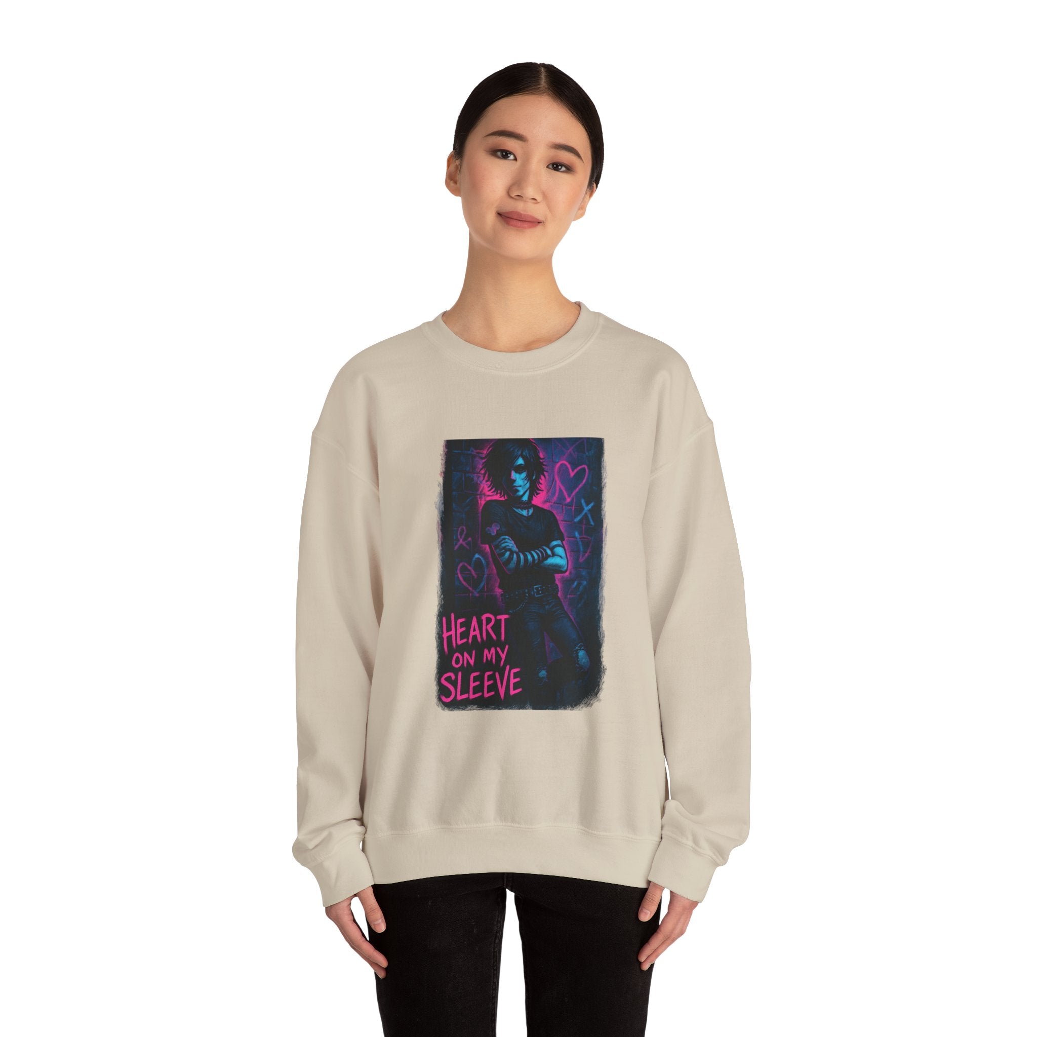 Sweatshirt — Neon 'Heart on My Sleeve' Goth Graphic Crewneck