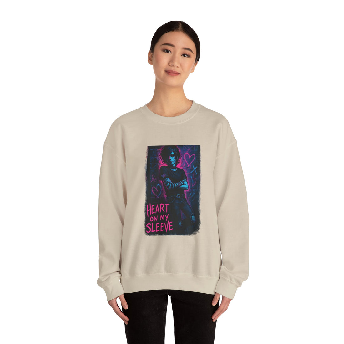 Sweatshirt — Neon 'Heart on My Sleeve' Goth Graphic Crewneck