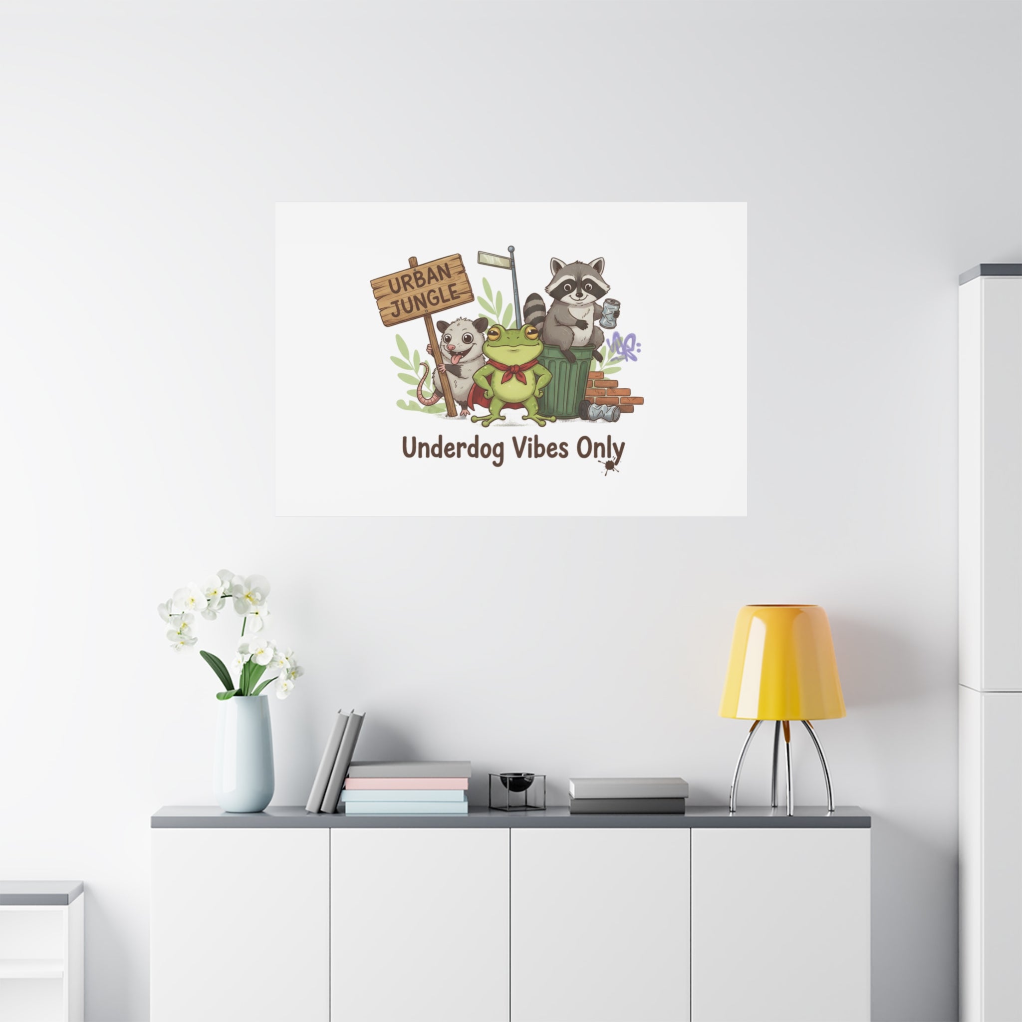 Underdog Vibes Only Canvas | Trash Panda Raccoon Frog Possum Art, goofy critter meme