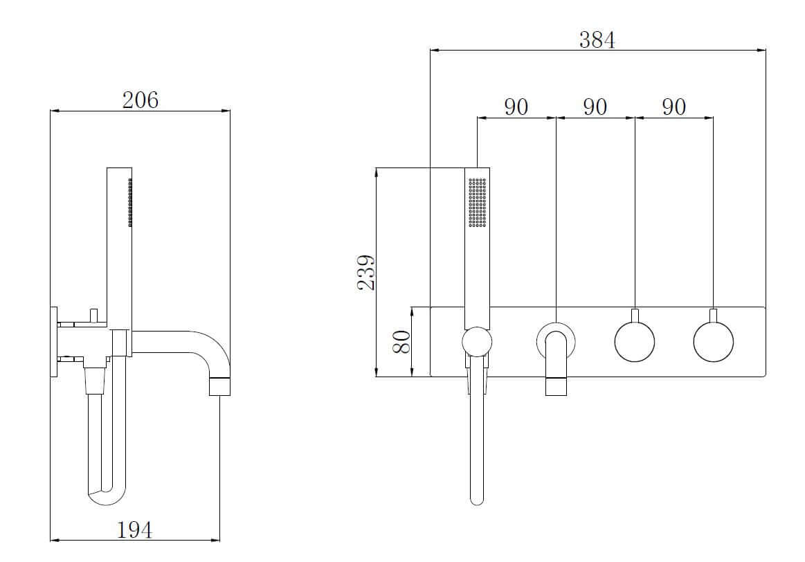 Wiesbaden Style 2-knops inbouwbadthermostaatkraan mat zwart