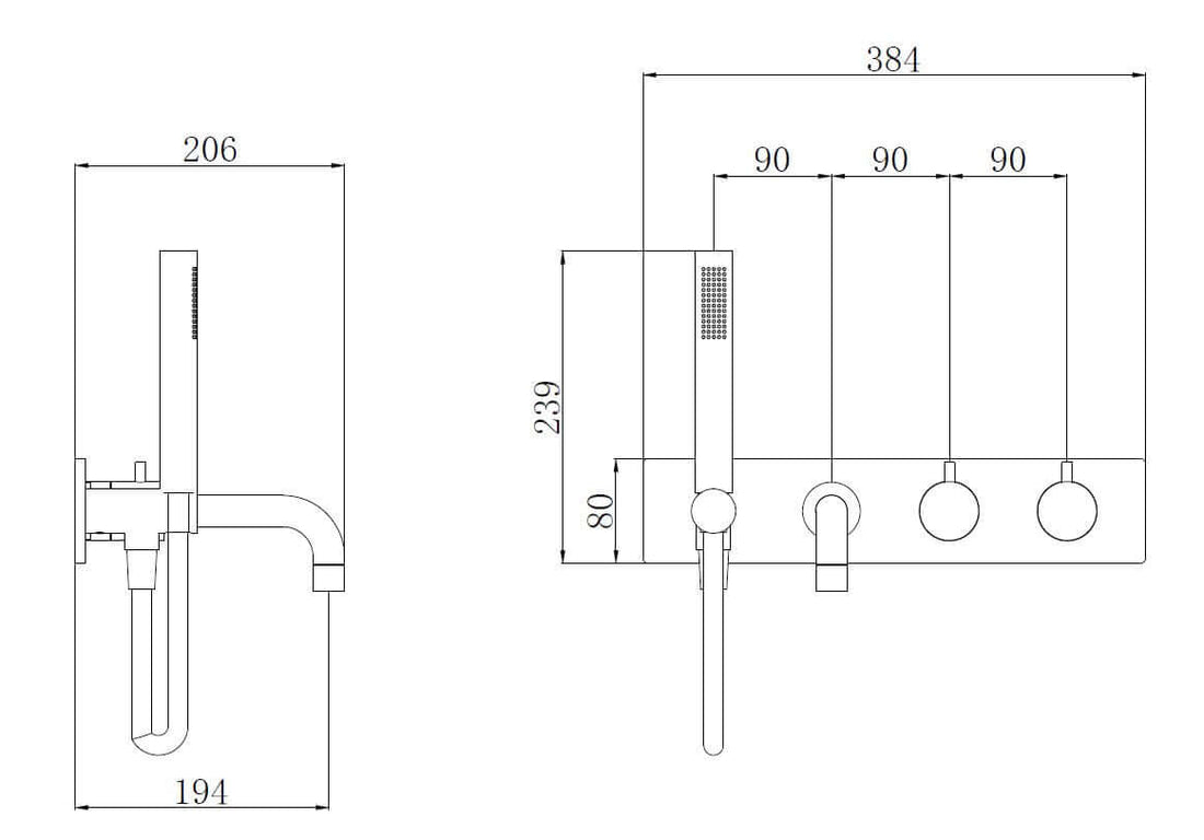 Wiesbaden Style 2-knops inbouwbadthermostaatkraan mat zwart