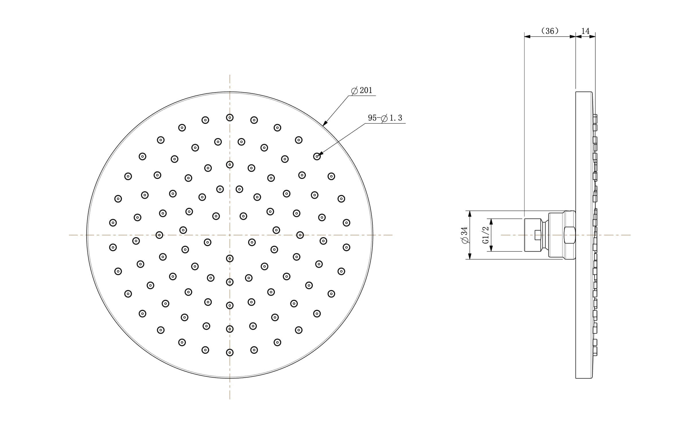20X20 Cm Matzwarte ronde hoofddouche Wiesbaden