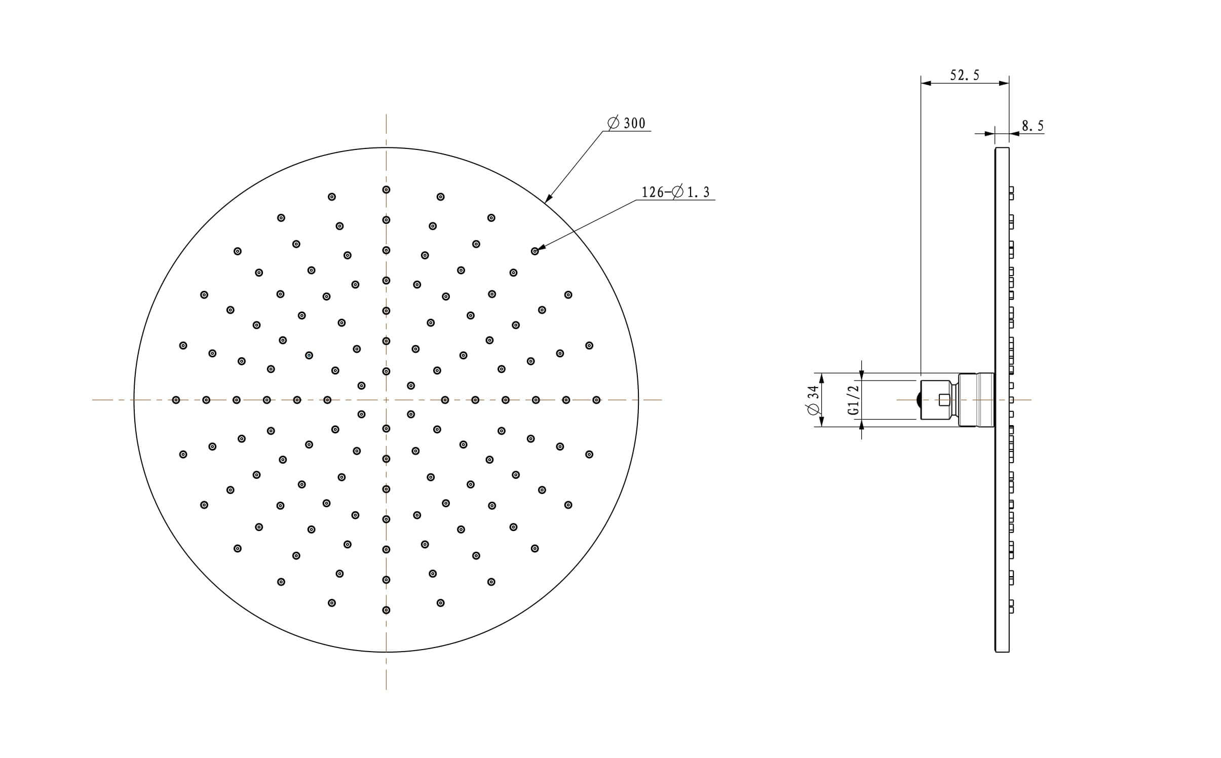 30X30 Cm Matzwarte ronde hoofddouche Wiesbaden
