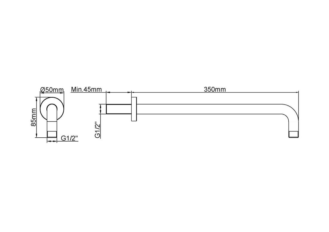UniMatch douchearm met muurbevestiging 35 cm geborsteld staal PVD