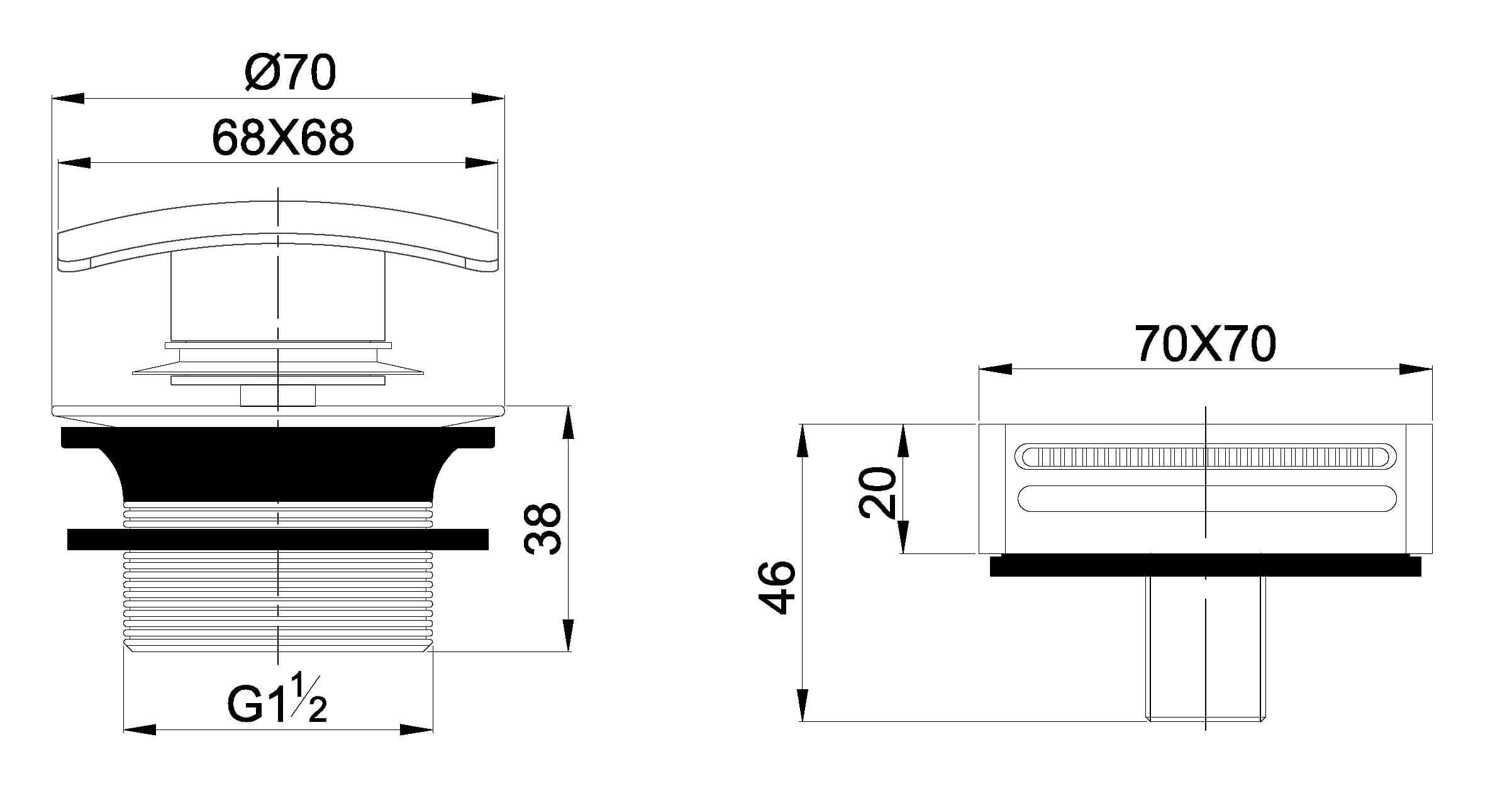 Wiesbaden Knop/Plug Badoverloop met Badvulfunctie Vierkant Chroom