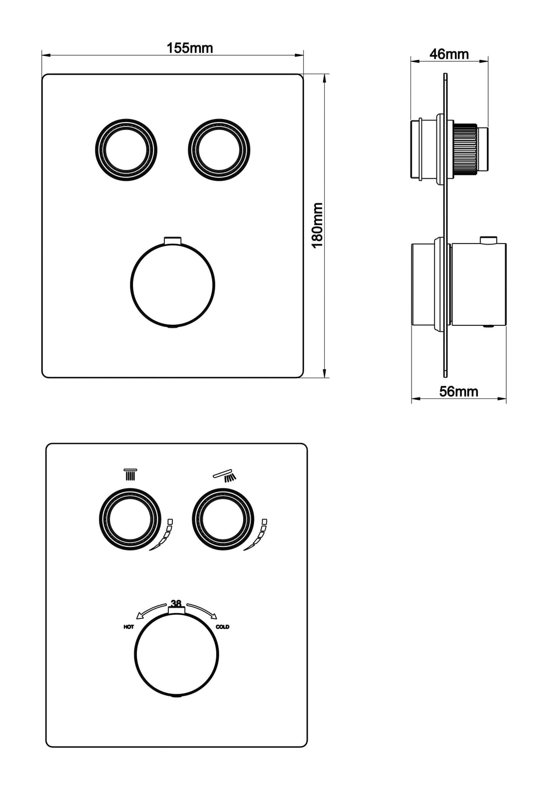 Afwerkingsset Inbouwthermostaat Wiesbaden Caral Klik Pro 2-weg Geborsteld Brons Koper