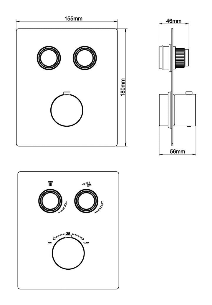 Afwerkingsset Inbouwthermostaat Wiesbaden Caral Klik Pro 2-weg Geborsteld Brons Koper