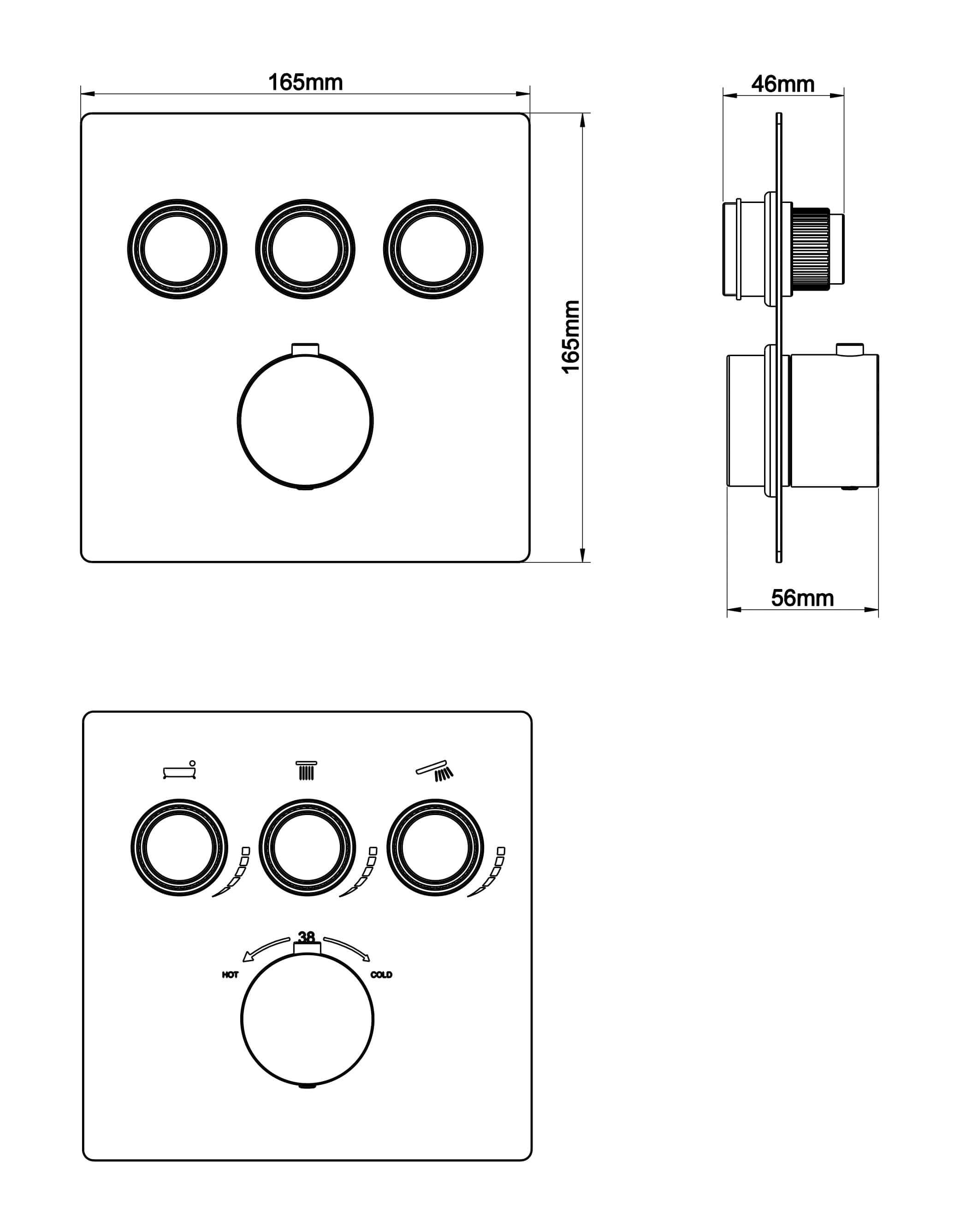 Afwerkingsset Inbouwthermostaat Wiesbaden Caral Klik Pro 3-weg Geborsteld Brons Koper