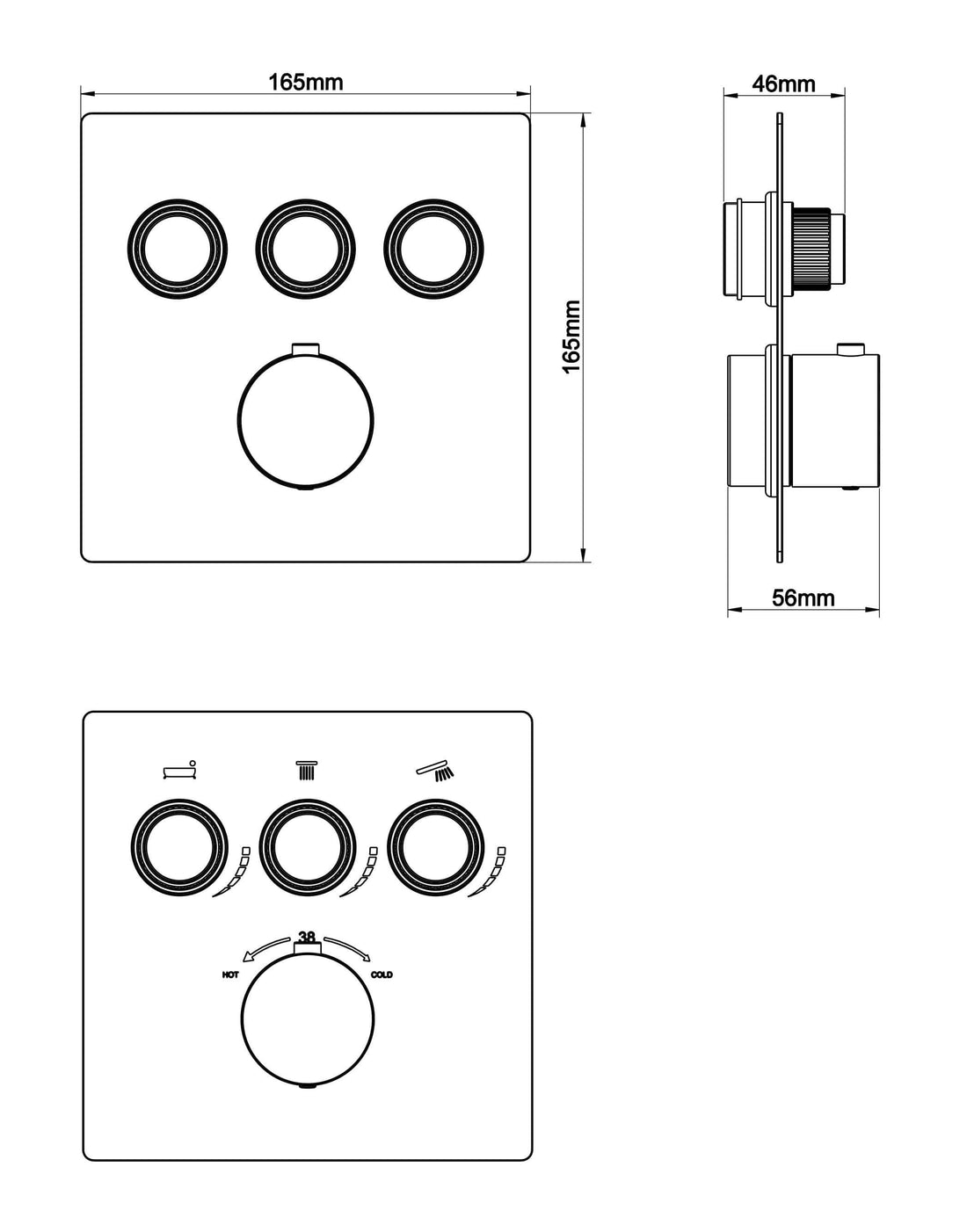 Afwerkingsset Inbouwthermostaat Wiesbaden Caral Klik Pro 3-weg Geborsteld Brons Koper
