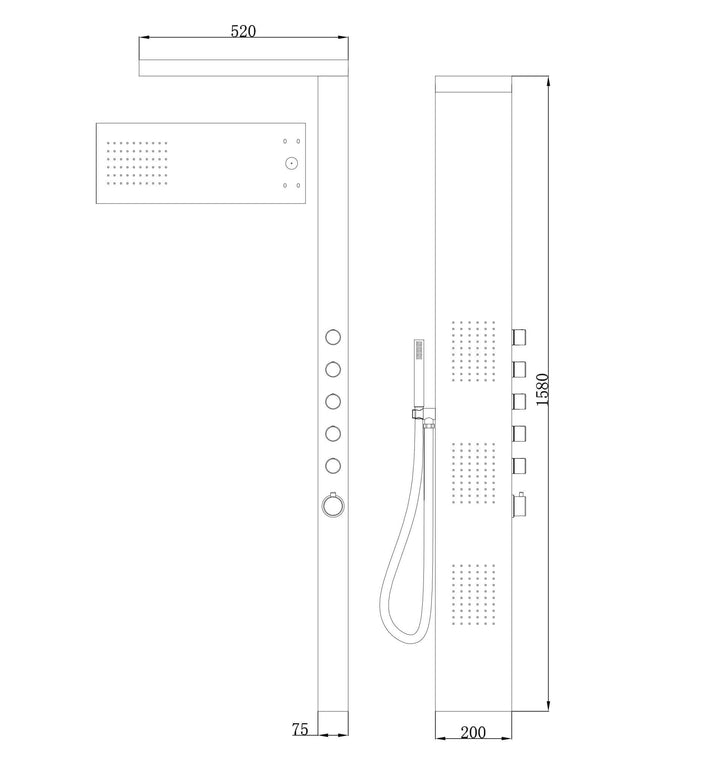 Ohio thermostatische douchekolom 158x20 cm RVS