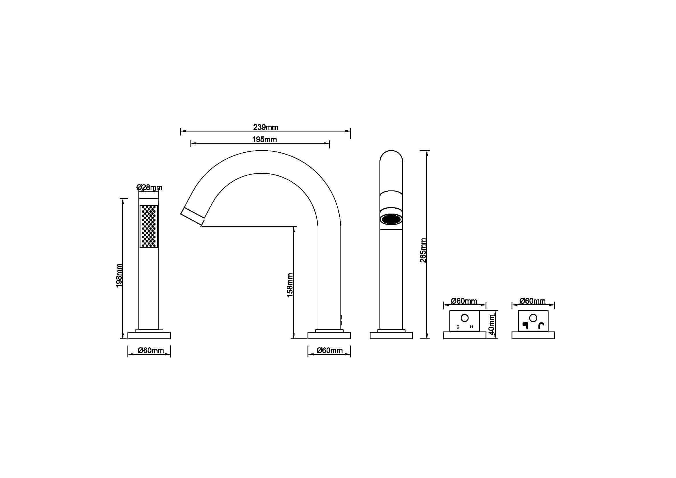 4-gats thermostatische badrandkraan Wiesbaden in roestvrijstalen afwerkingsset