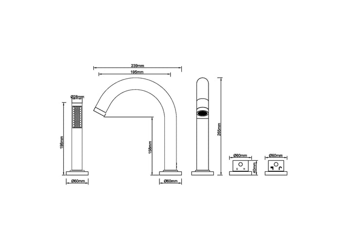 4-gats thermostatische badrandkraan Wiesbaden in roestvrijstalen afwerkingsset