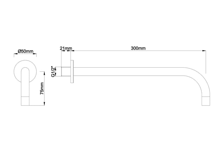Slim 18mm uitloop rond 30cm 1/2" geborsteld staal PVD