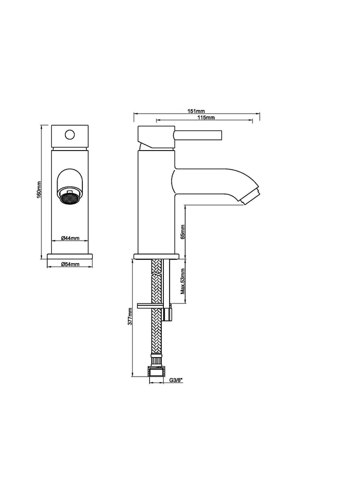 Caral Cadans wastafelkraan laag geborsteld staal PVD