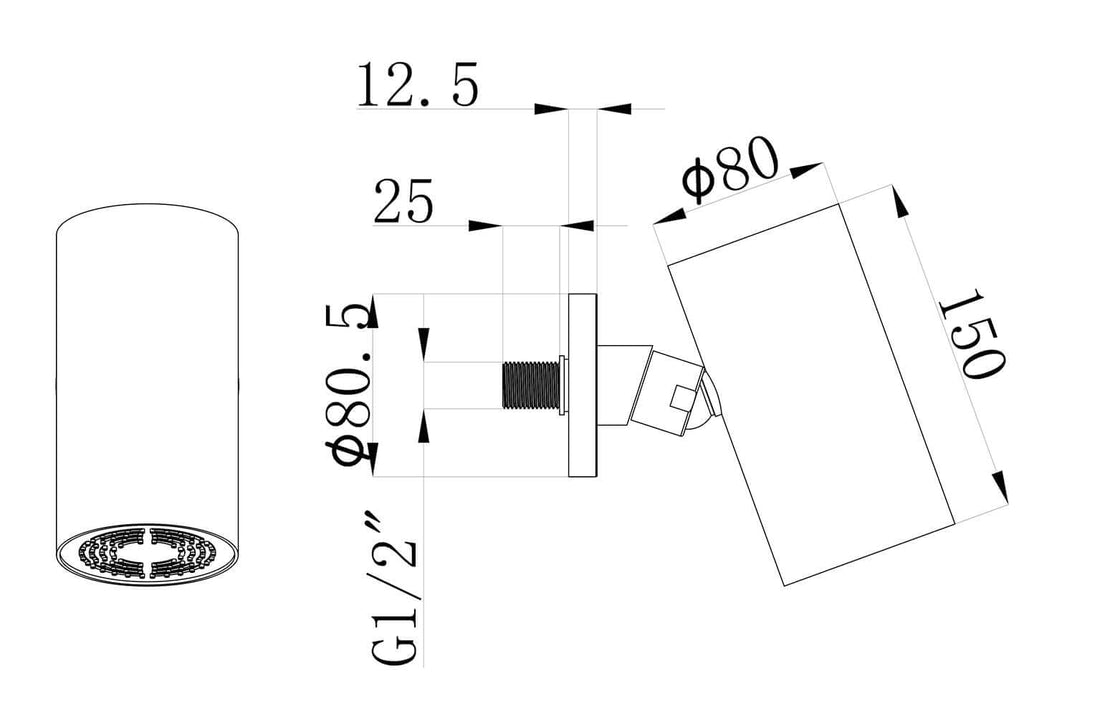 UniMatch Beam hoofddouche rond 1 stand met muurbevestiging geborsteld brons koper PVD