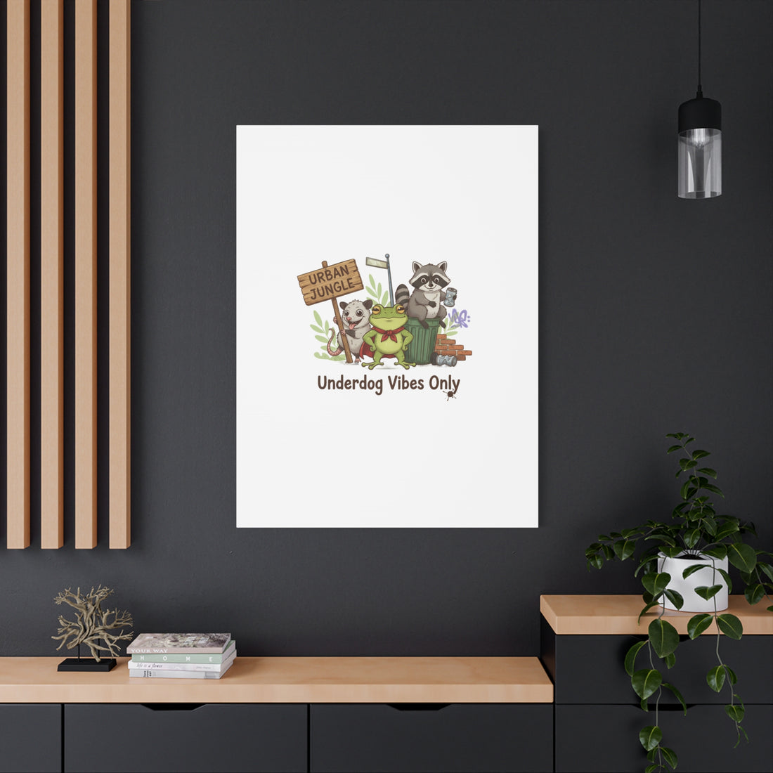 Underdog Vibes Only Canvas | Trash Panda Raccoon Frog Possum Art, goofy critter meme