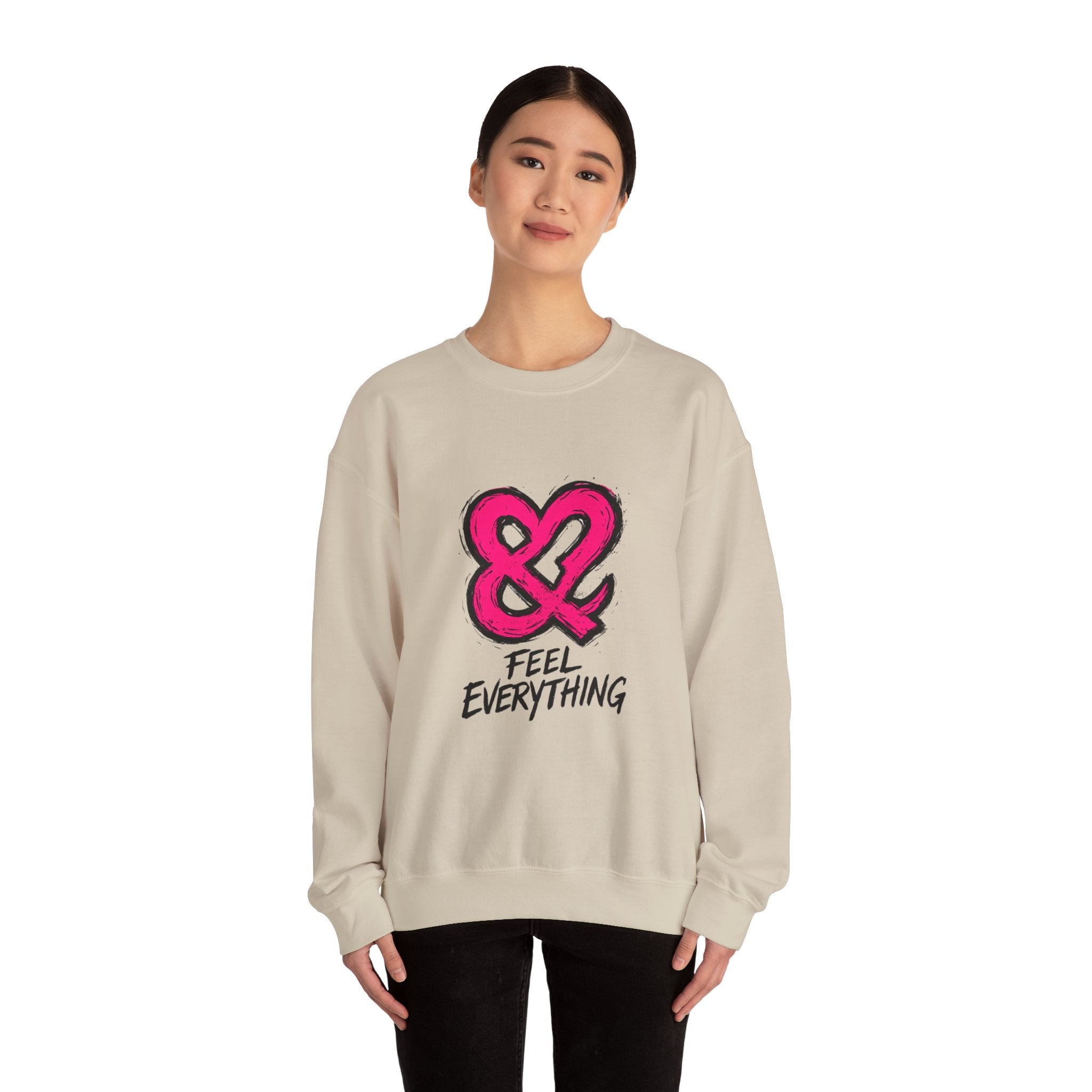 Crewneck Sweatshirt - Pink Ampersand "Feel Everything" Graphic